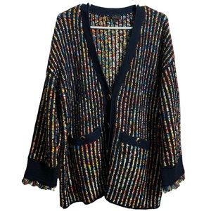 J. Crew knit multi color button up cardigan with pockets size large